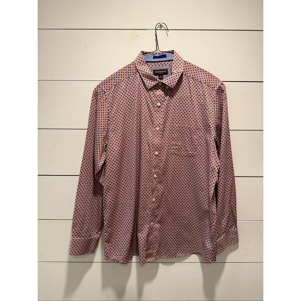 Johnston & Murphy XL Men’s Apricot/ Blue Flower Print Button Front Shirt 100% Co